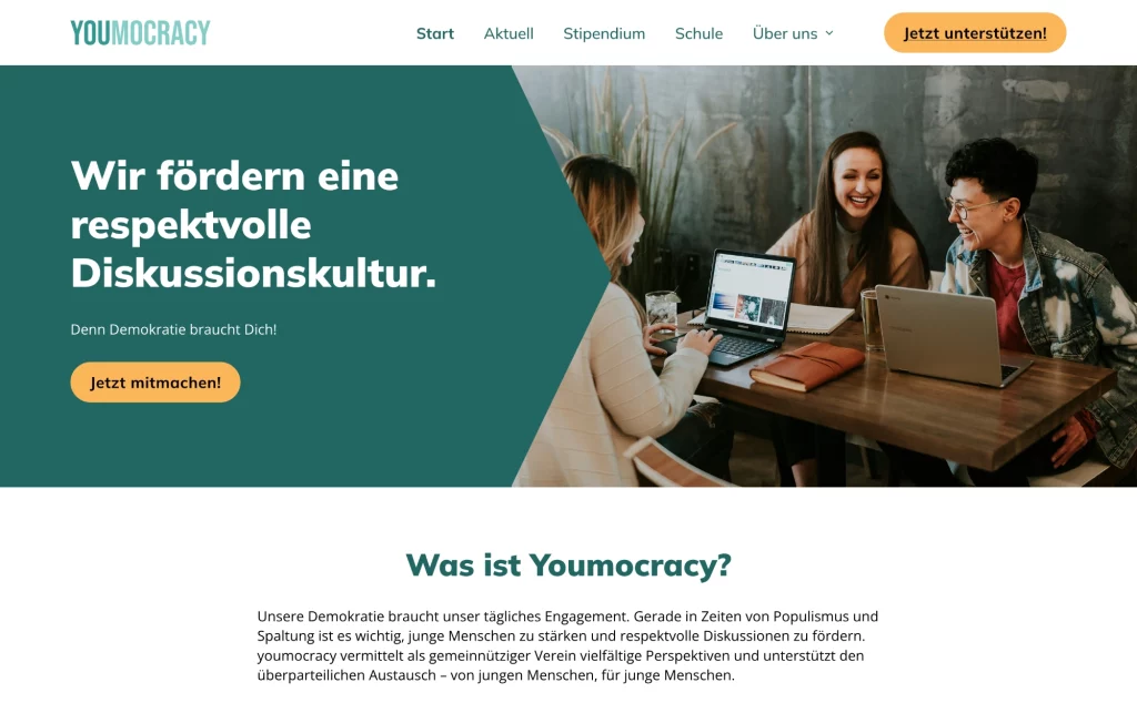 Bildschirmfoto der neuen youmocracy-Website