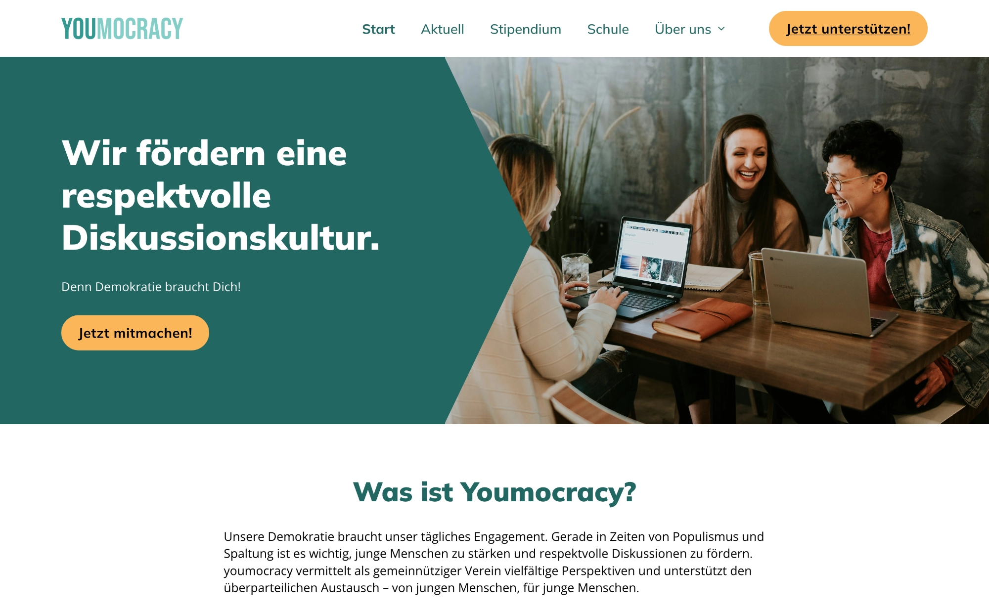 Bildschirmfoto der neuen youmocracy-Website